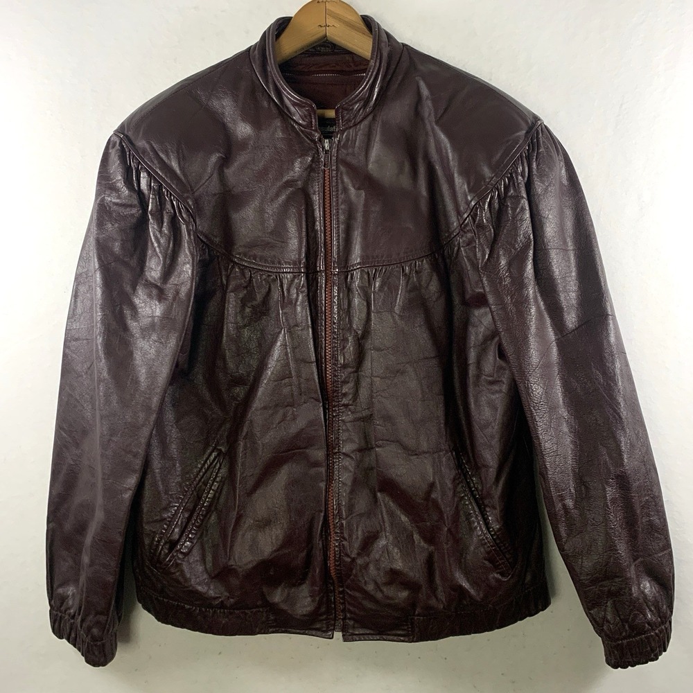 VTG Bermans Womens Leather Bomber Coat Size 10 Burgundy Y2K Indie‎ Grunge Korea